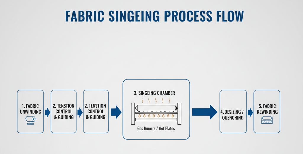Process flow of Fabric Singeing