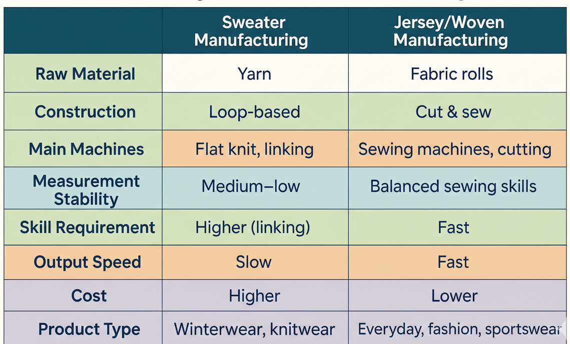 Sweater Vs Jersey/Woven manufacturing