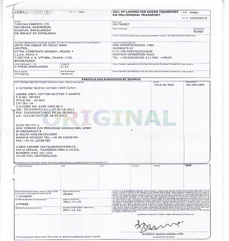 Bill of Lading (B/L)